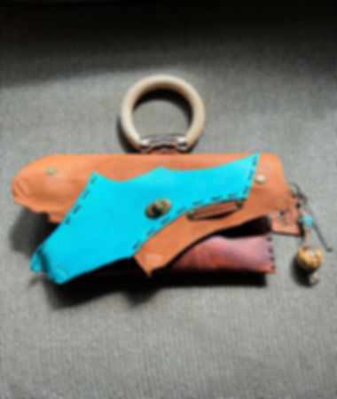 “Turquoise”  Leather and Wood Wrist Clutch