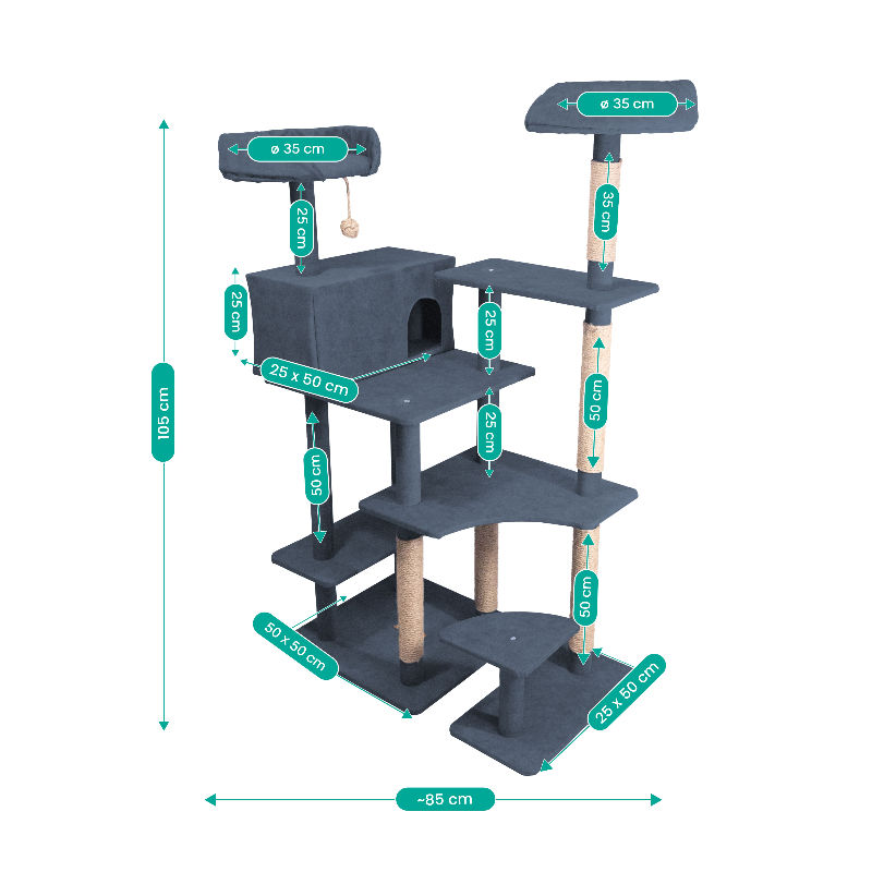 Miniatură: ansamblu de joaca pentru pisici, dimensiuni detaliate