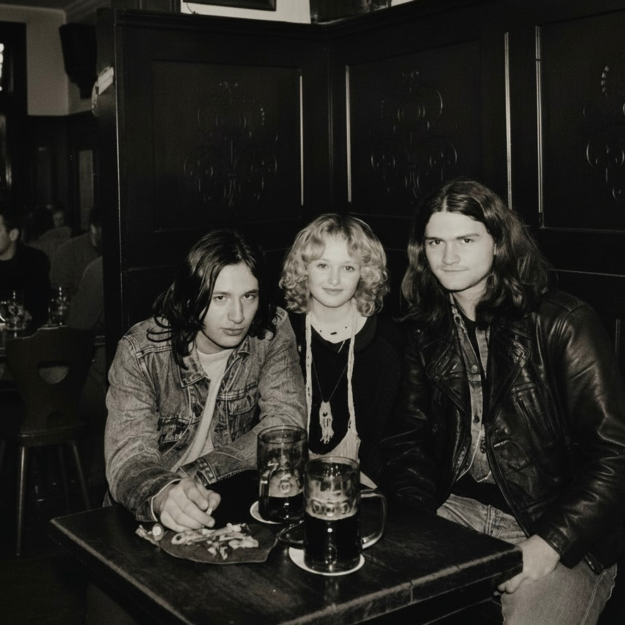 U Fleků, Prag, 1978. Fra venstre: Holger, mig og Andreas.
