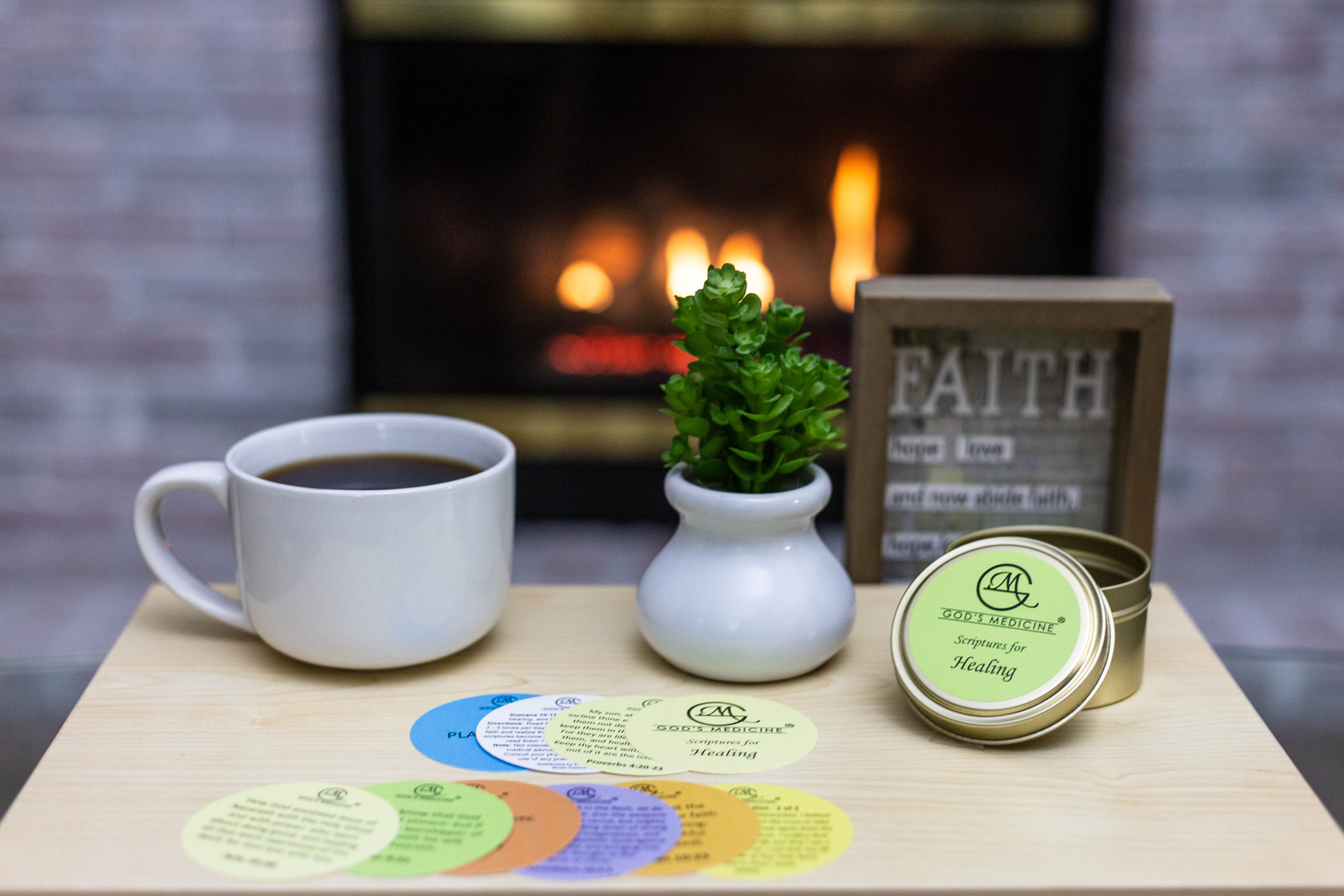 Partial display of scripture cards for healing