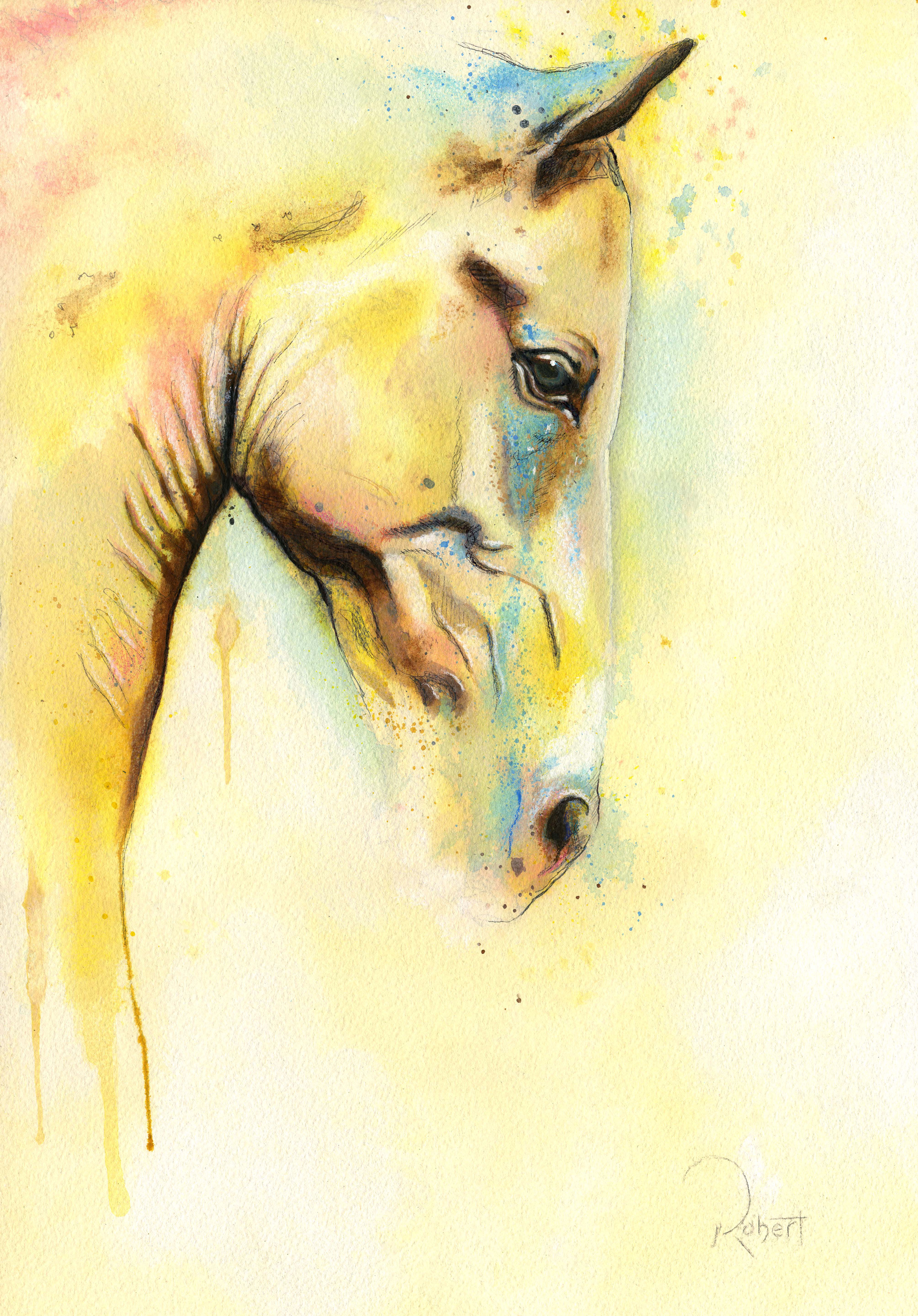 Pensee a la droit: (Acrylic, Pencil, Ink, Oil)