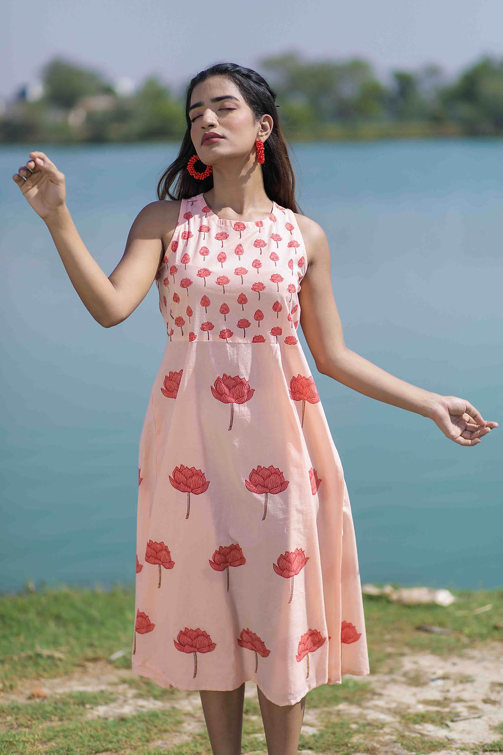 Lotus Hand Block Printed Sleeveless Dress