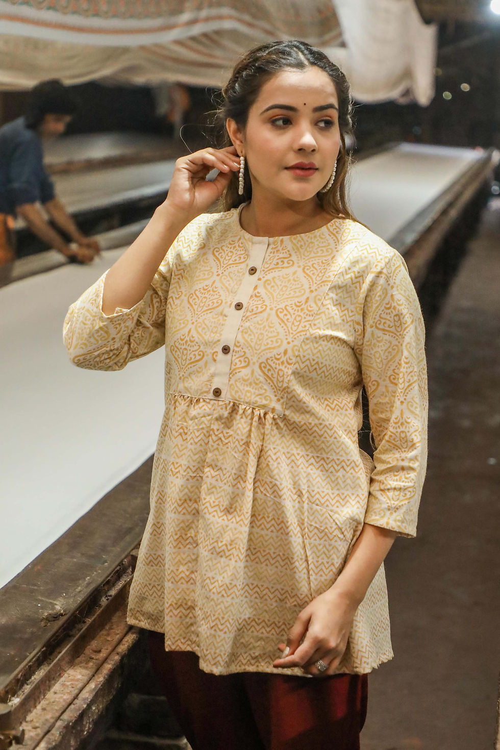 Mustard Hand Block Printed Cotton Tunic