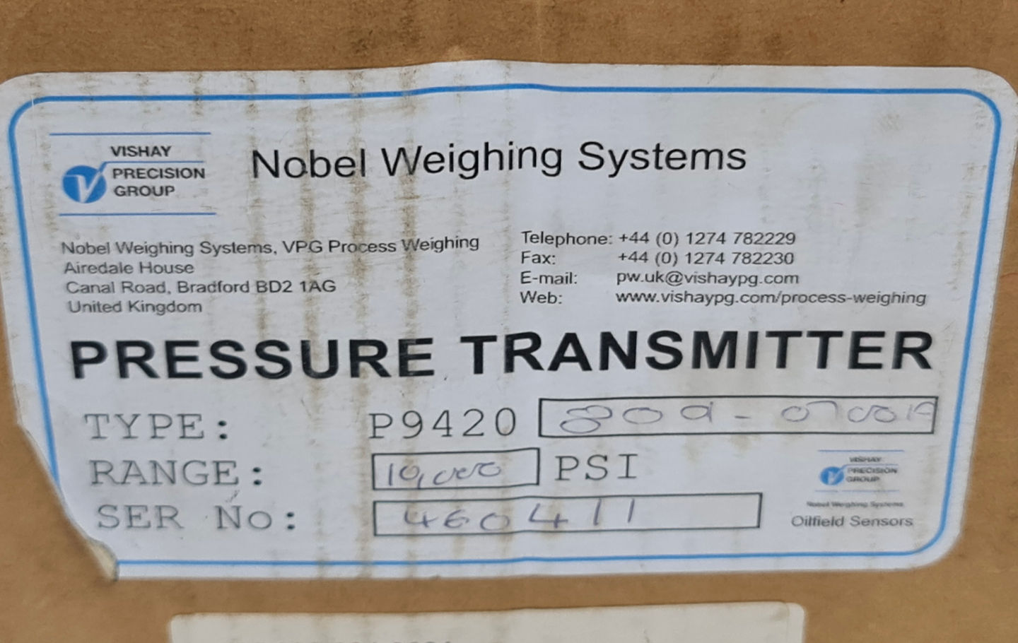 Vishay P9420-809-0700P Oilfield Pressure Transmitter