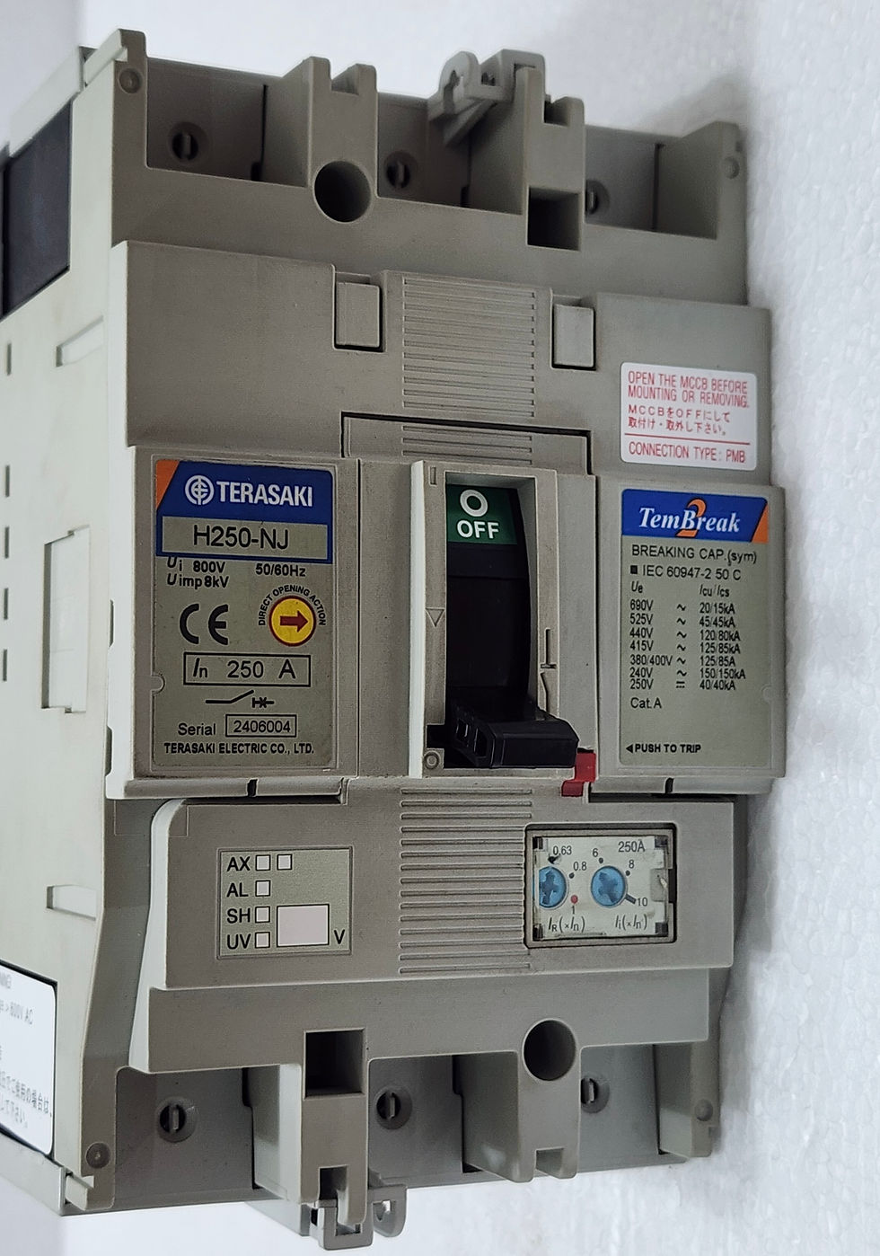 The Terasaki H250-NJ Tembreak 2, 250A, 3-Pole MCCB at Versatile Marine.