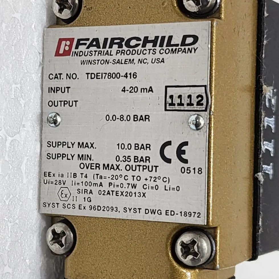 Fairchild TDEI7800-416 ATEX Electro-Pneumatic I/P Transducer 4-20mA 0-8bar
