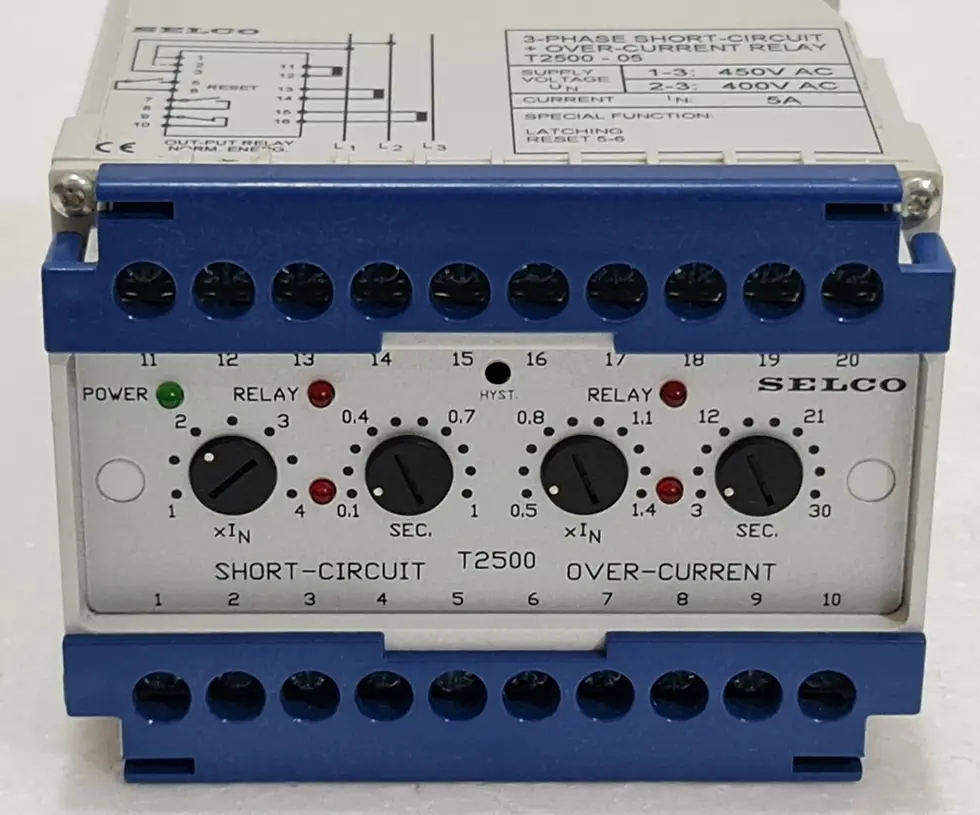 SELCO T2500 3-Phase Overcurrent & Short Circuit Relay T2500.0010 T2500-05-00