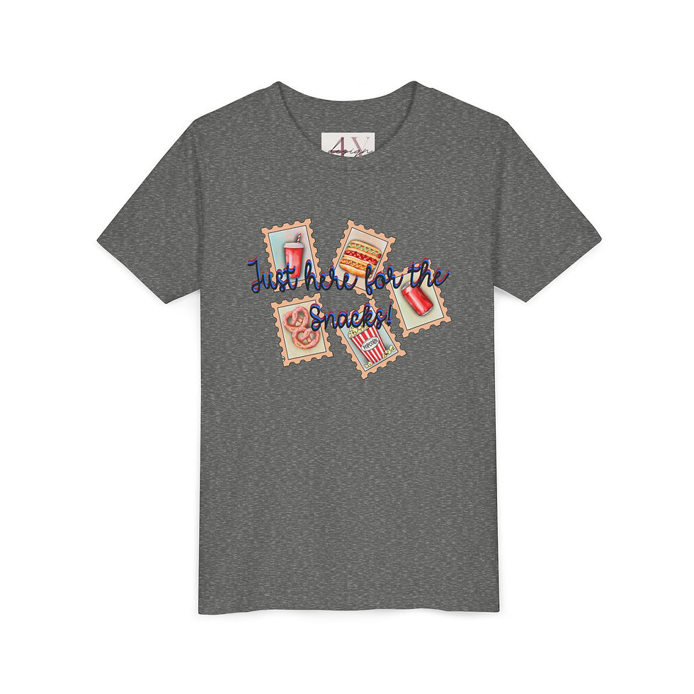 Thumbnail: Youth Tee — "Just Here for the Snacks" Snack Stamp Graphic