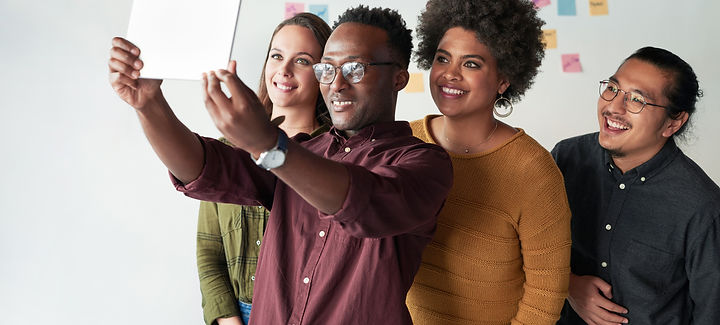 selfie-friends-happy-business-people-tablet-office-diversity-picture-memory-together-creat