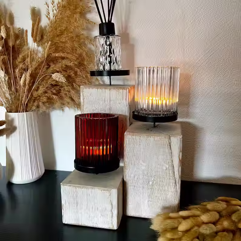 Thumbnail: Decorative Oak Wood Blocks – Set of 3 in Natural, Whitewashed or Antique Grey