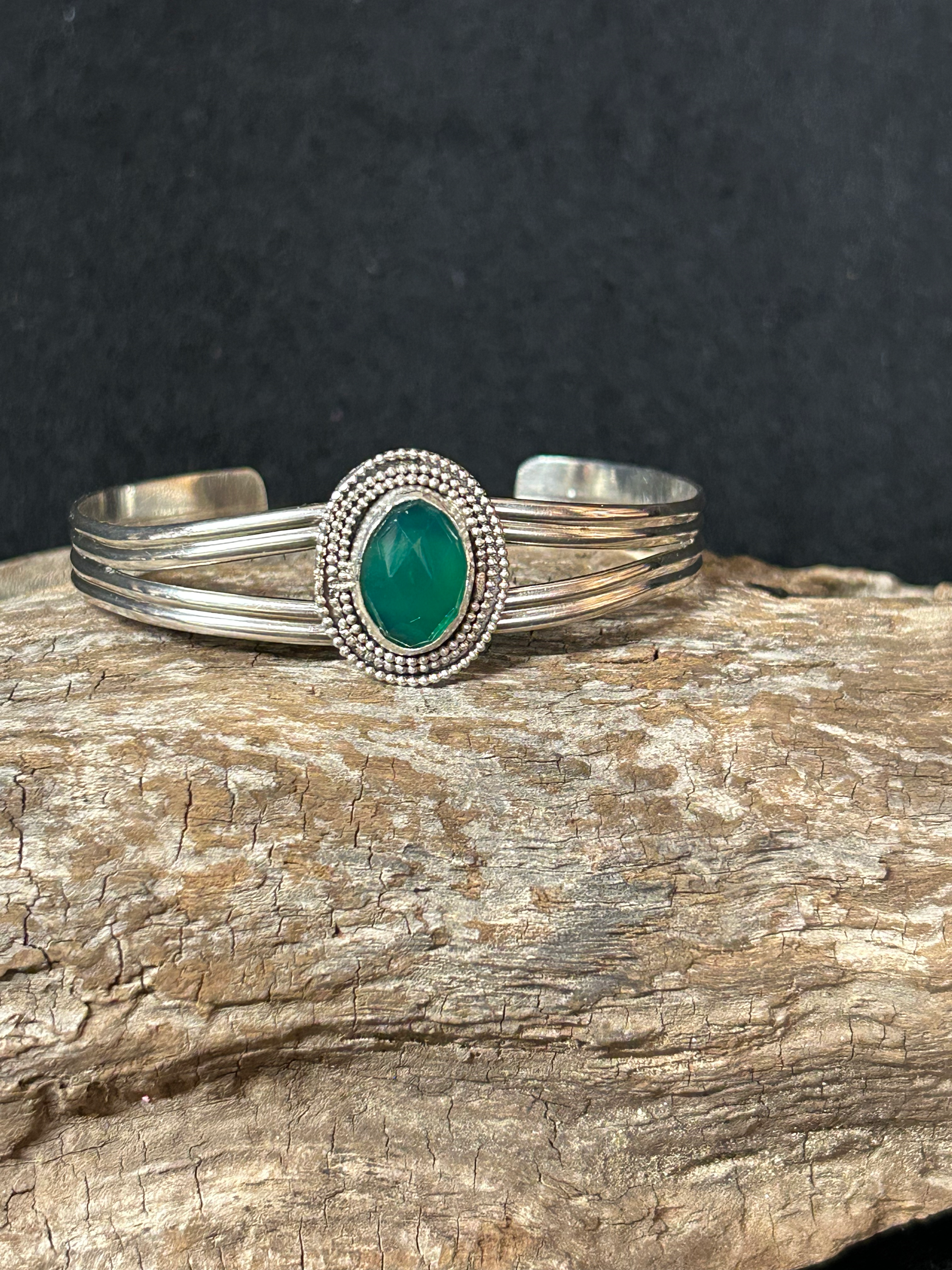 Sterling Silver Cuff with Green Onyx
