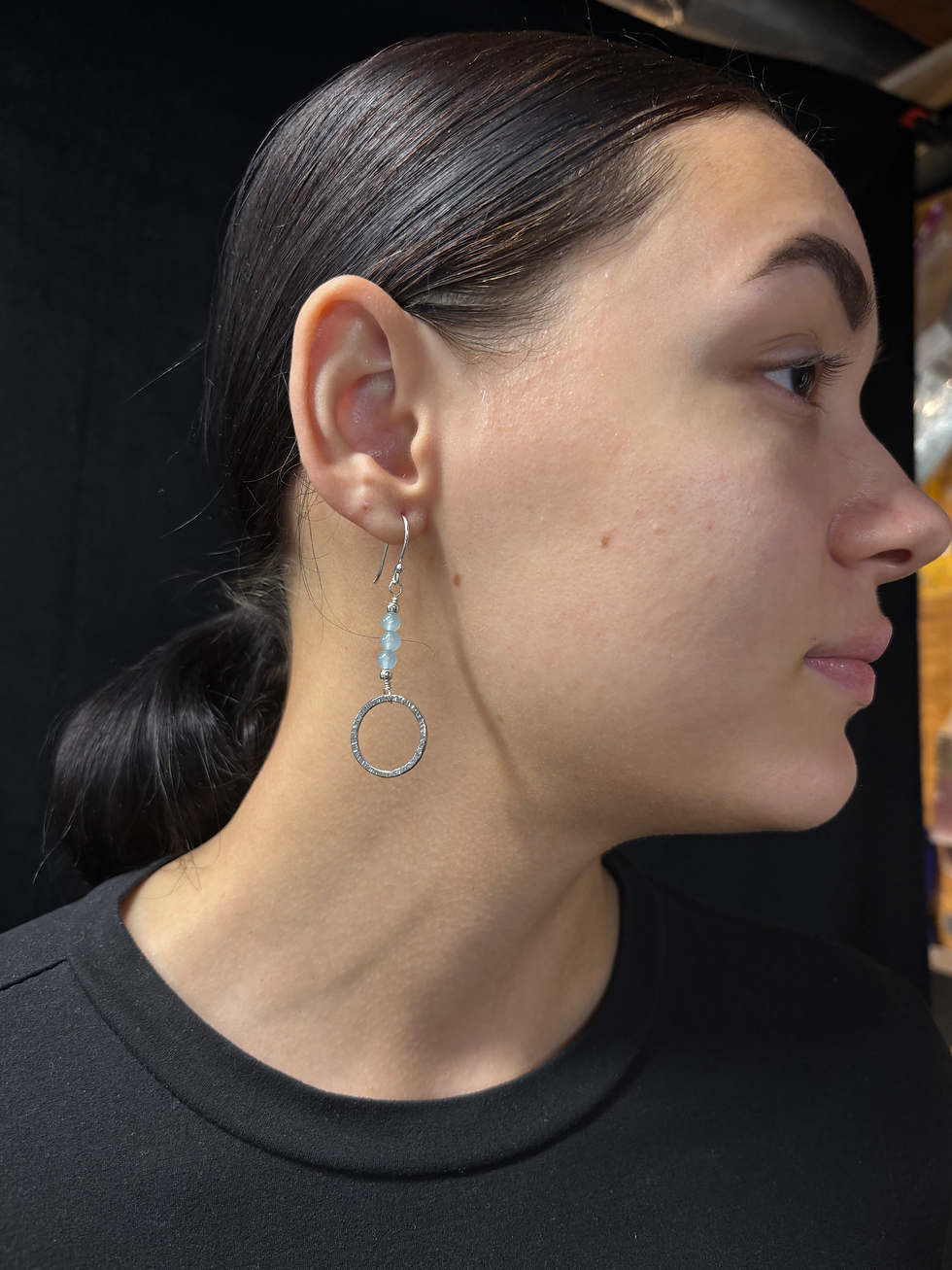 Thumbnail: Sterling Silver Drop Circle Earrings with Beads