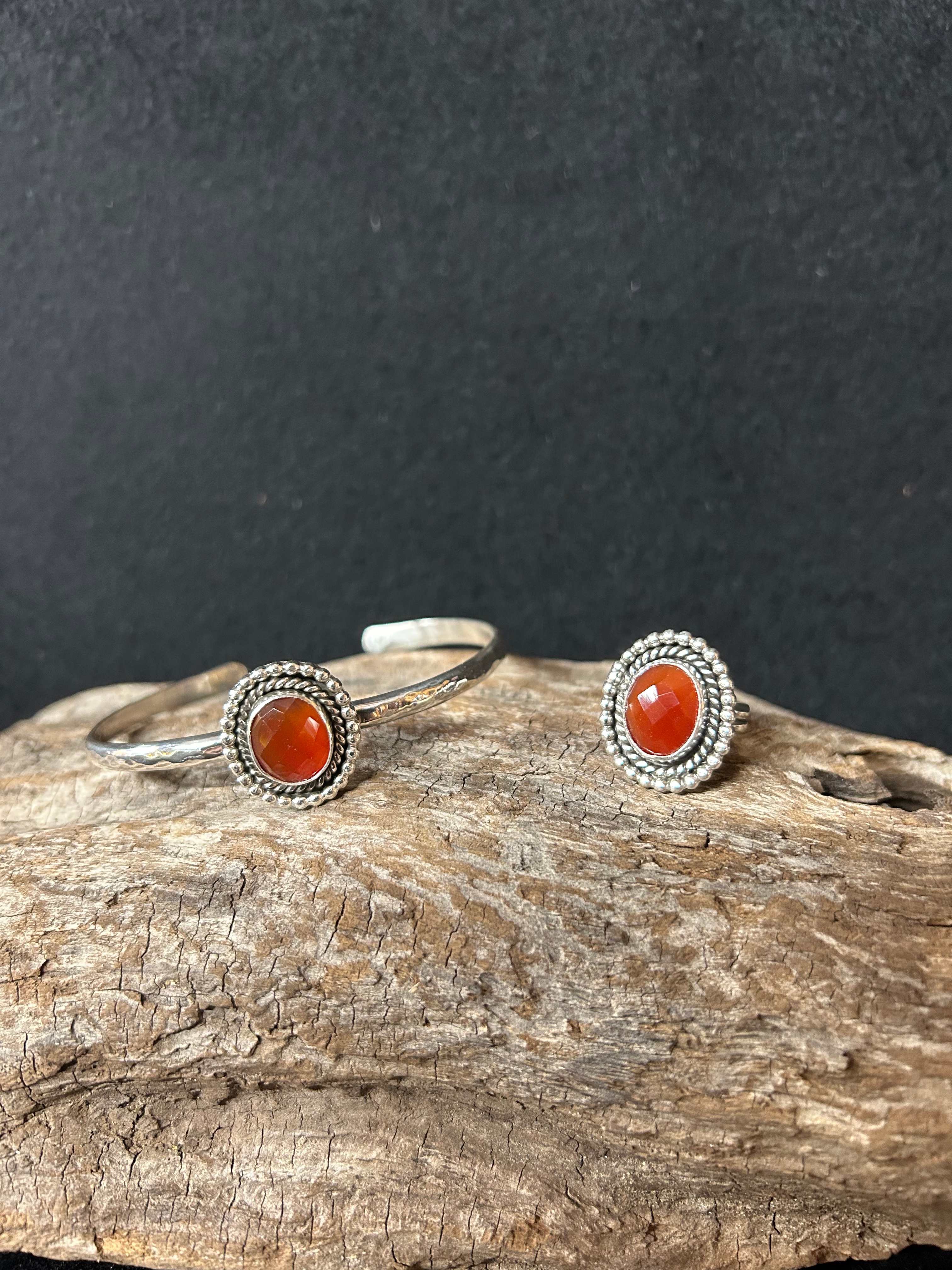 Red Onyx and Sterling Silver Cuff and Ring