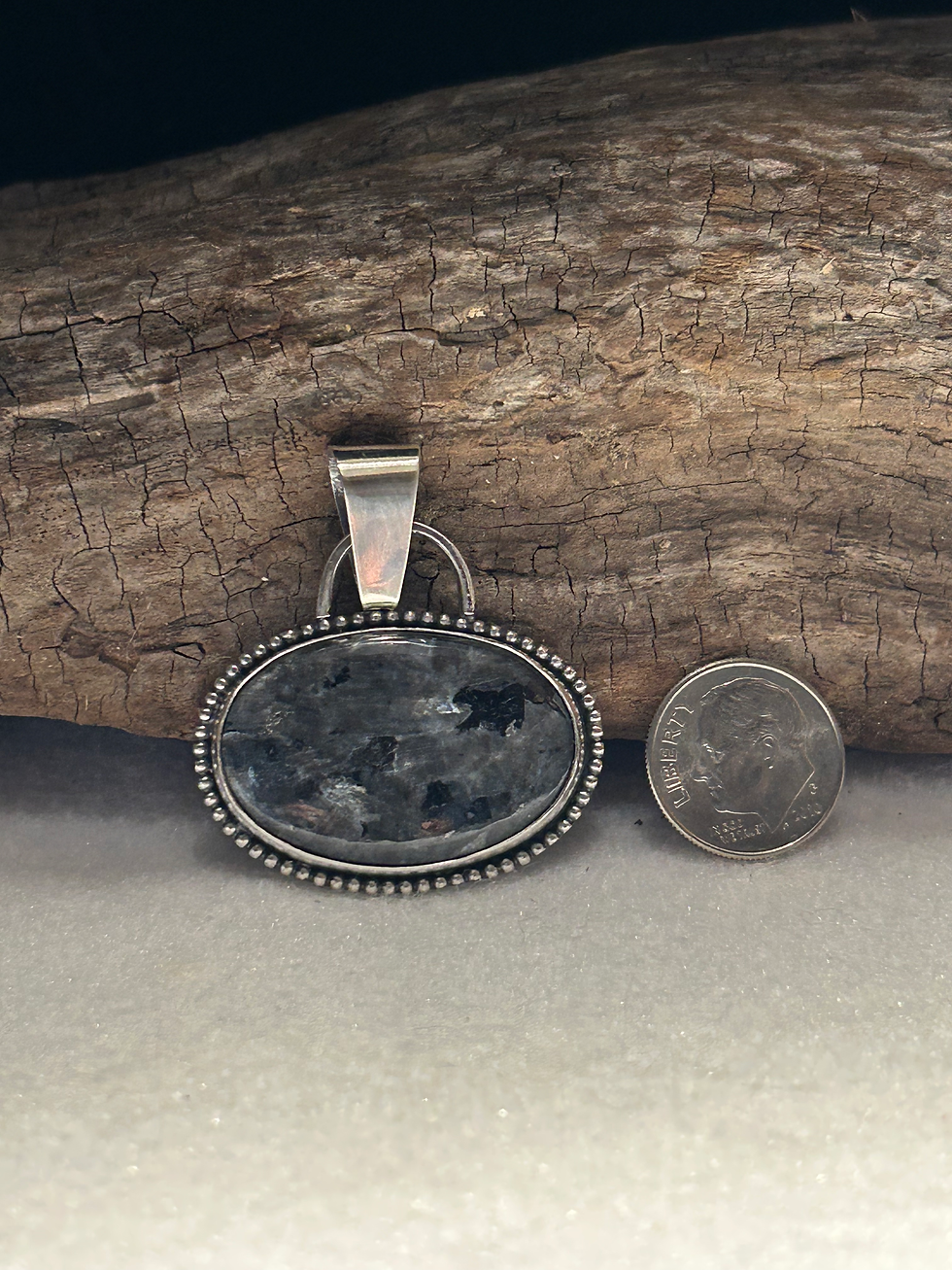 Larvikite and Sterling Silver Pendant