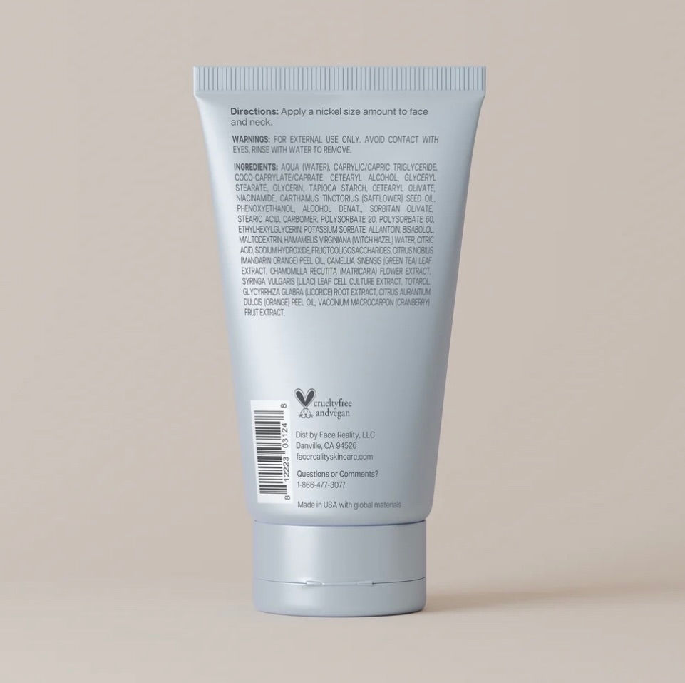 Face Reality ClearDerma Moisturizer product packaging back