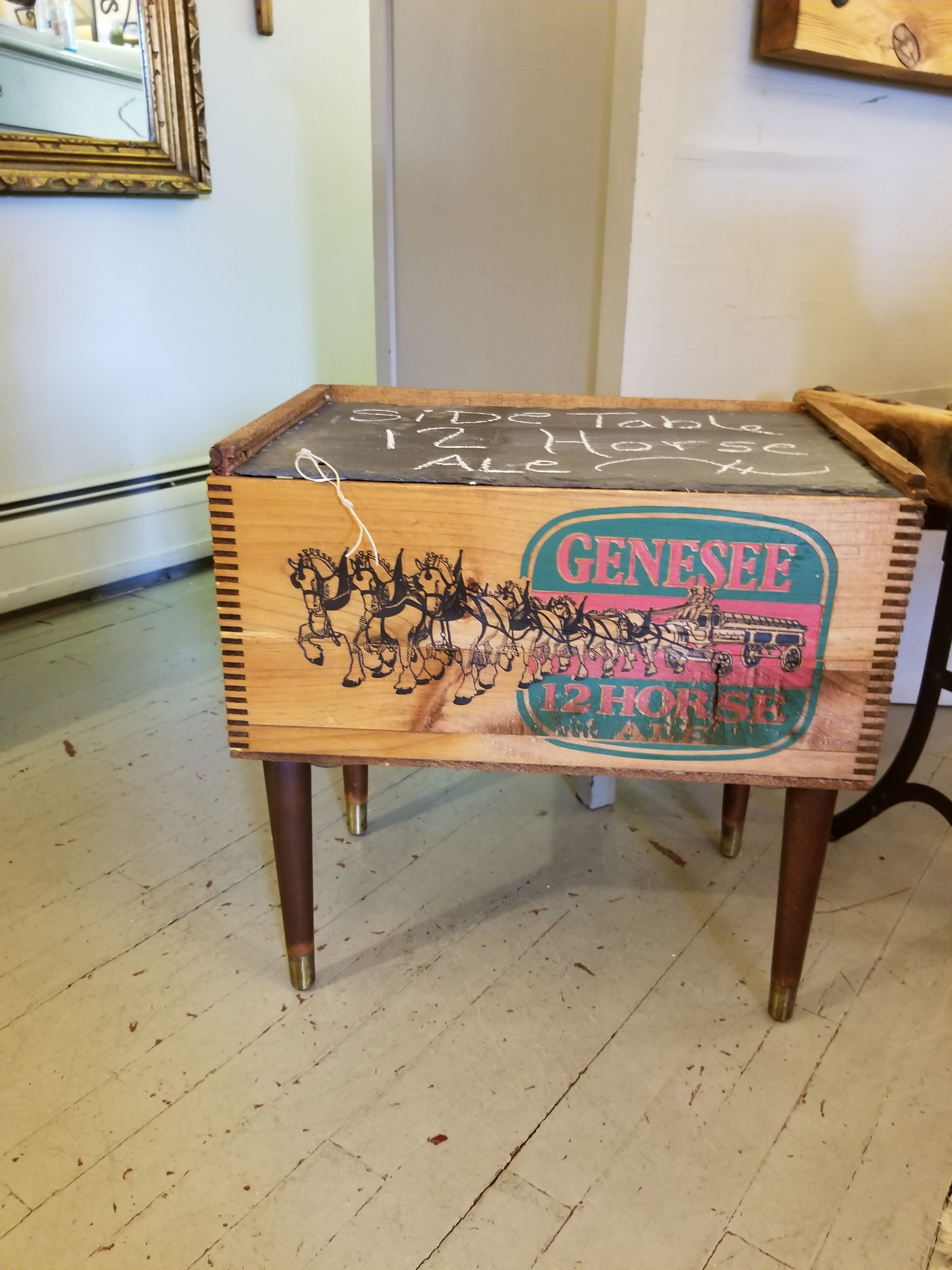 Genesee 12 horse ale crate side table