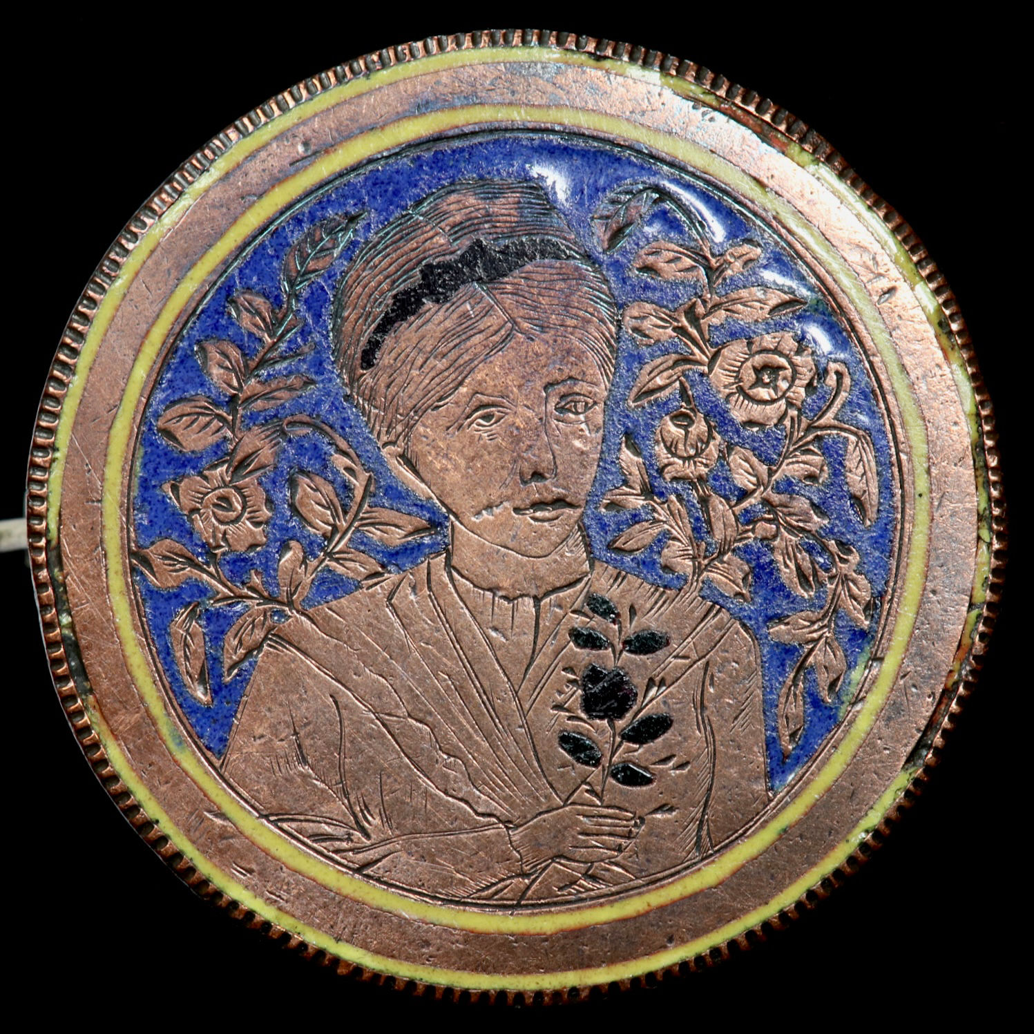 Unusual Georgian Engraved And Enamelled ‘Cartwheel’ Penny Brooch, 1797.