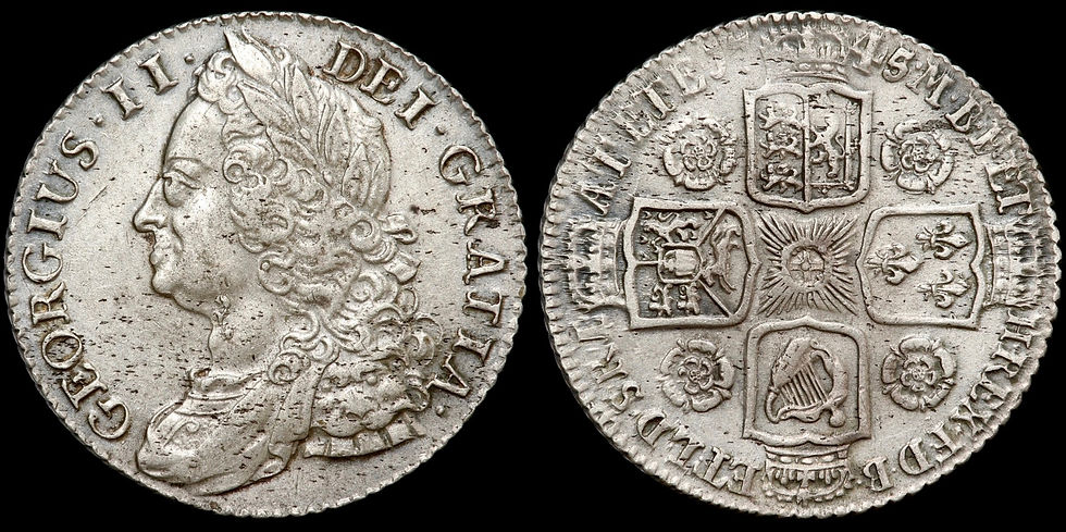 Thumbnail: George II, 1727-60. Shilling, 1745/3. Roses In Angles. Scarce.