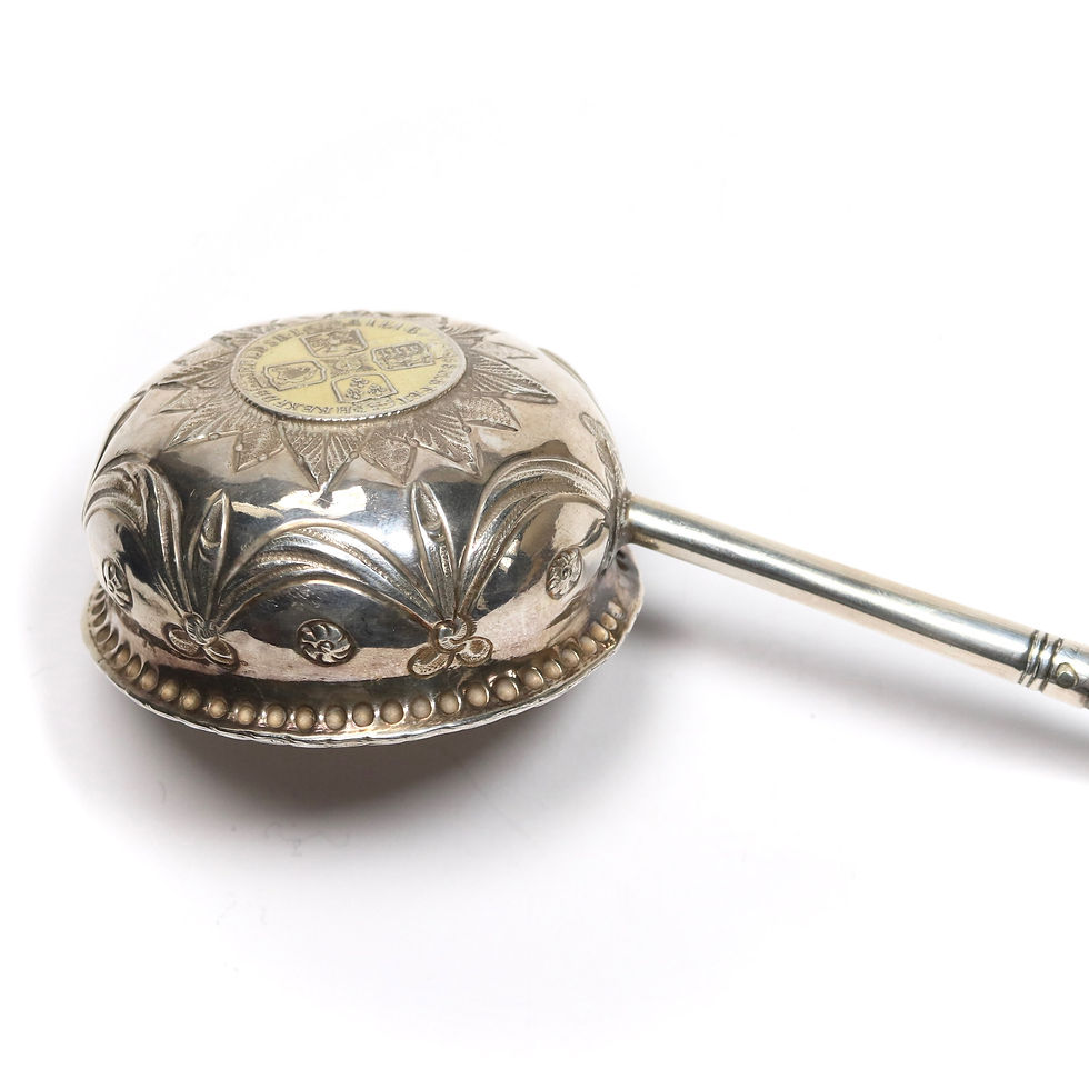 Thumbnail: George III, 1760-1820. Silver Toddy Ladle, c.1760. Inset Gilt Shilling, 1758.