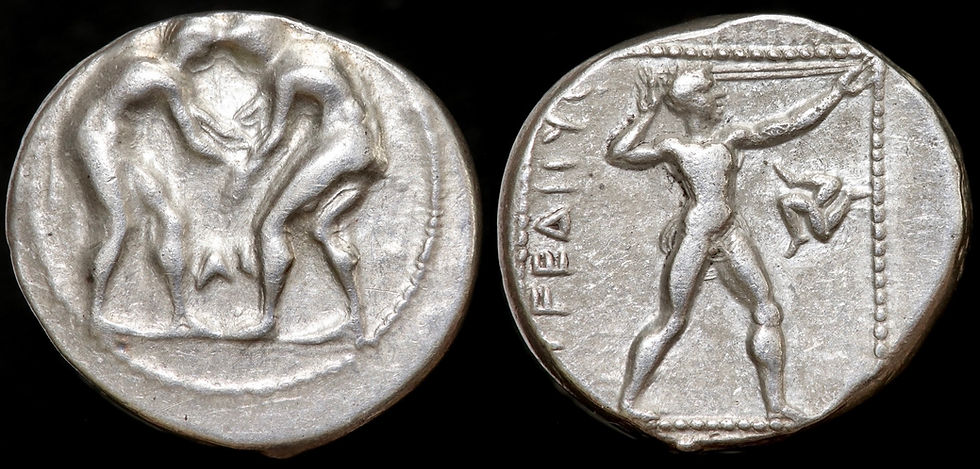 Thumbnail: Ancient Greece, Pamphylia, Aspendos. AR Stater, 4th Century B.C. Naked Athletes.
