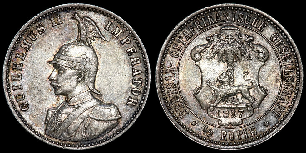 Thumbnail: German East Africa. Wilhelm II, 1888-1918. 1/2 Rupie, 1897. Colonial Issue. 