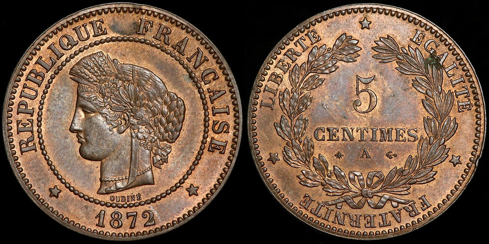 Thumbnail: France, Republic. 5 Centimes, 1872 A. Paris Mint.