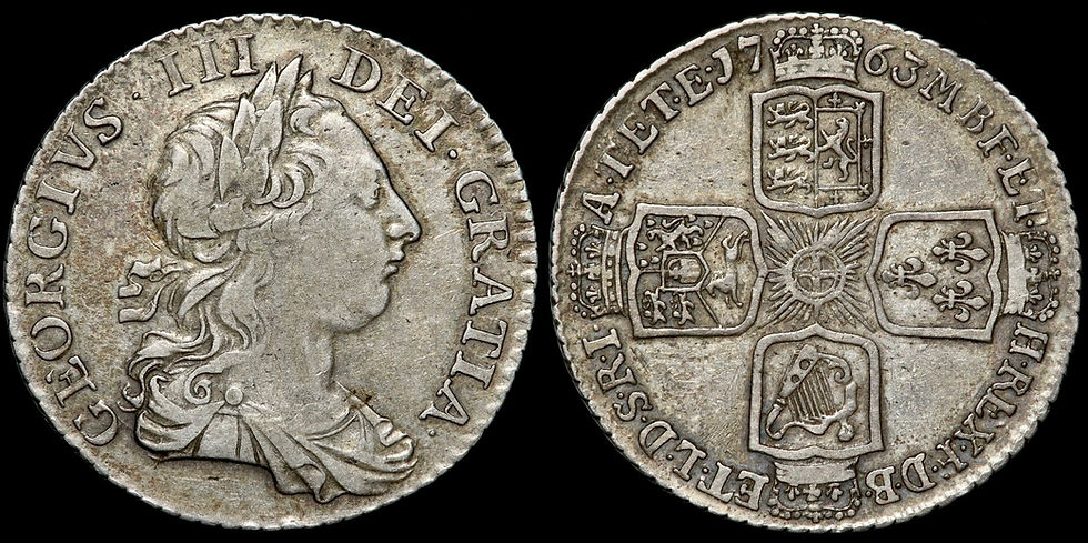 Thumbnail: George III, 1760-1820. Shilling, 1763. 'Northumberland' Type. Scarce.