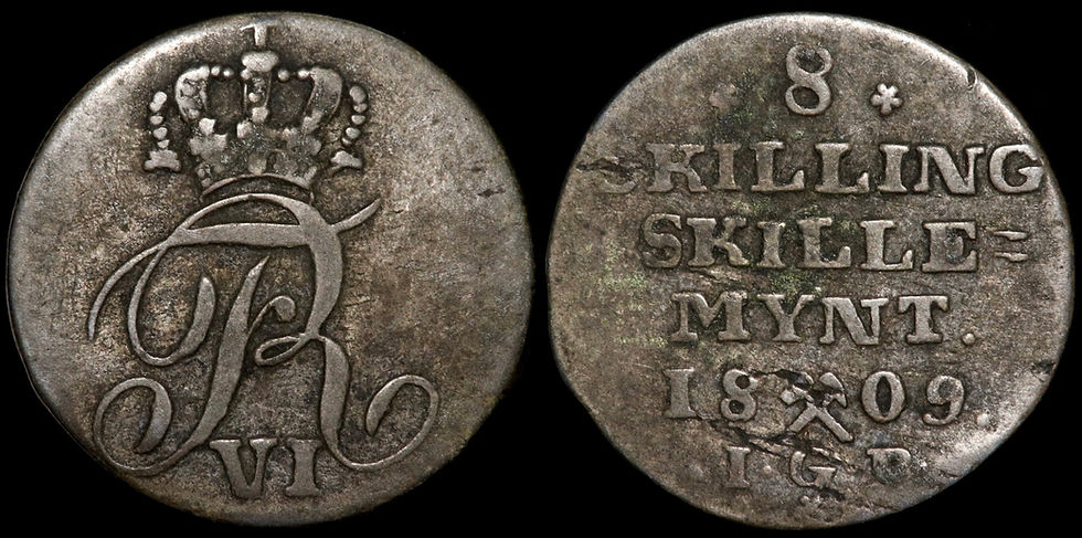Thumbnail: Denmark. Frederik VI, 1808-39. 8 Skilling, 1809.
