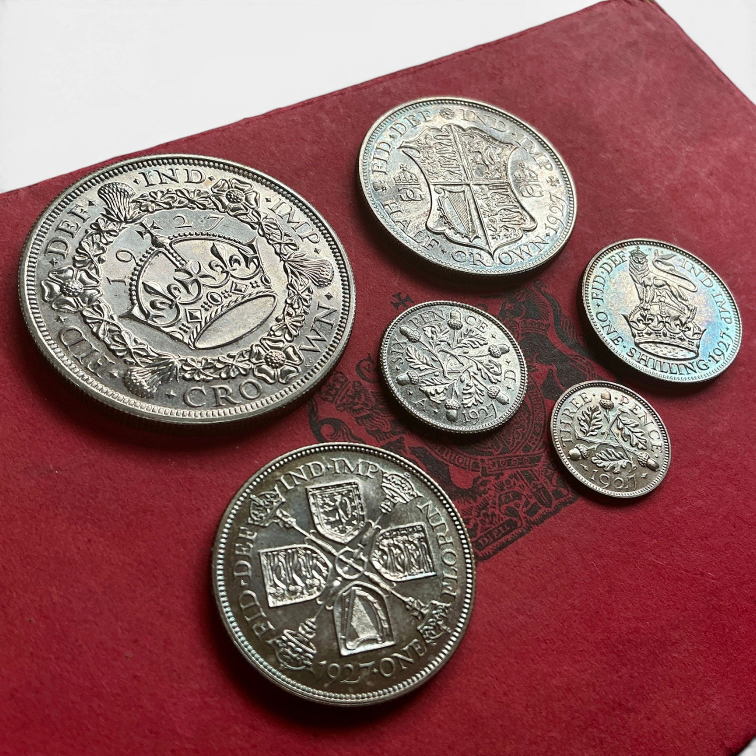 George V, 1910-36. Six-Coin Proof Set, 1927. “Wreath” Type Crown To Threepence.
