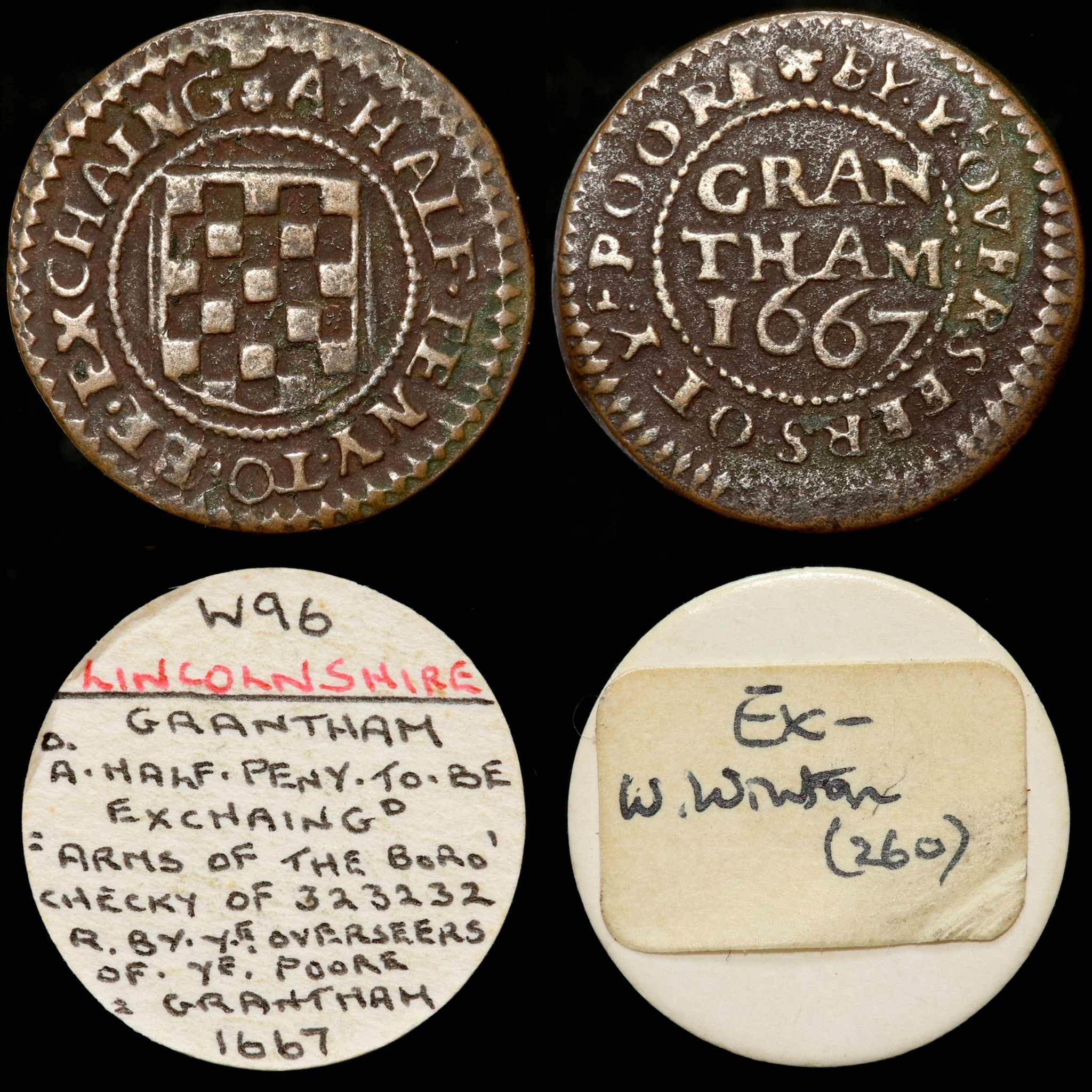 Lincolnshire, Grantham. Halfpenny Token, 1667. Borough Arms. Type 323232. 