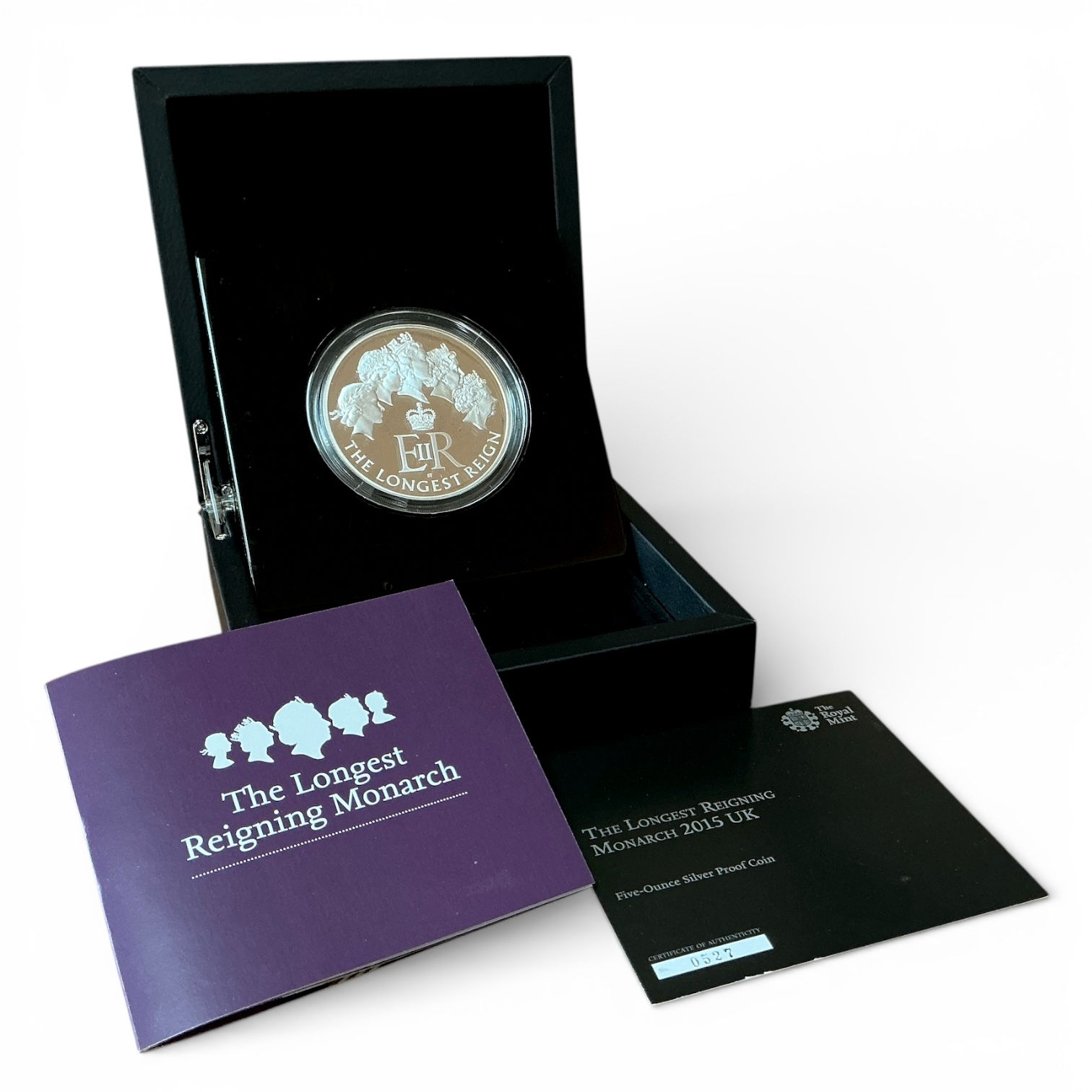 Elizabeth II, 1952-2022. Silver Proof 5 Oz £10, 2015. Longest Reigning Monarch.