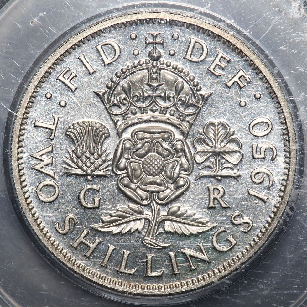 Thumbnail: George VI, 1937-52. Proof Florin, 1950. CGS Encapsulated, UNC 85.