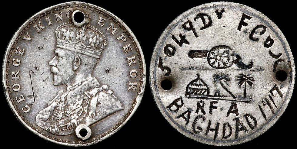 Thumbnail: British India. George V, 1910-36. WWI Engraved Rupee ‘Dog Tag’, Baghdad 1917.