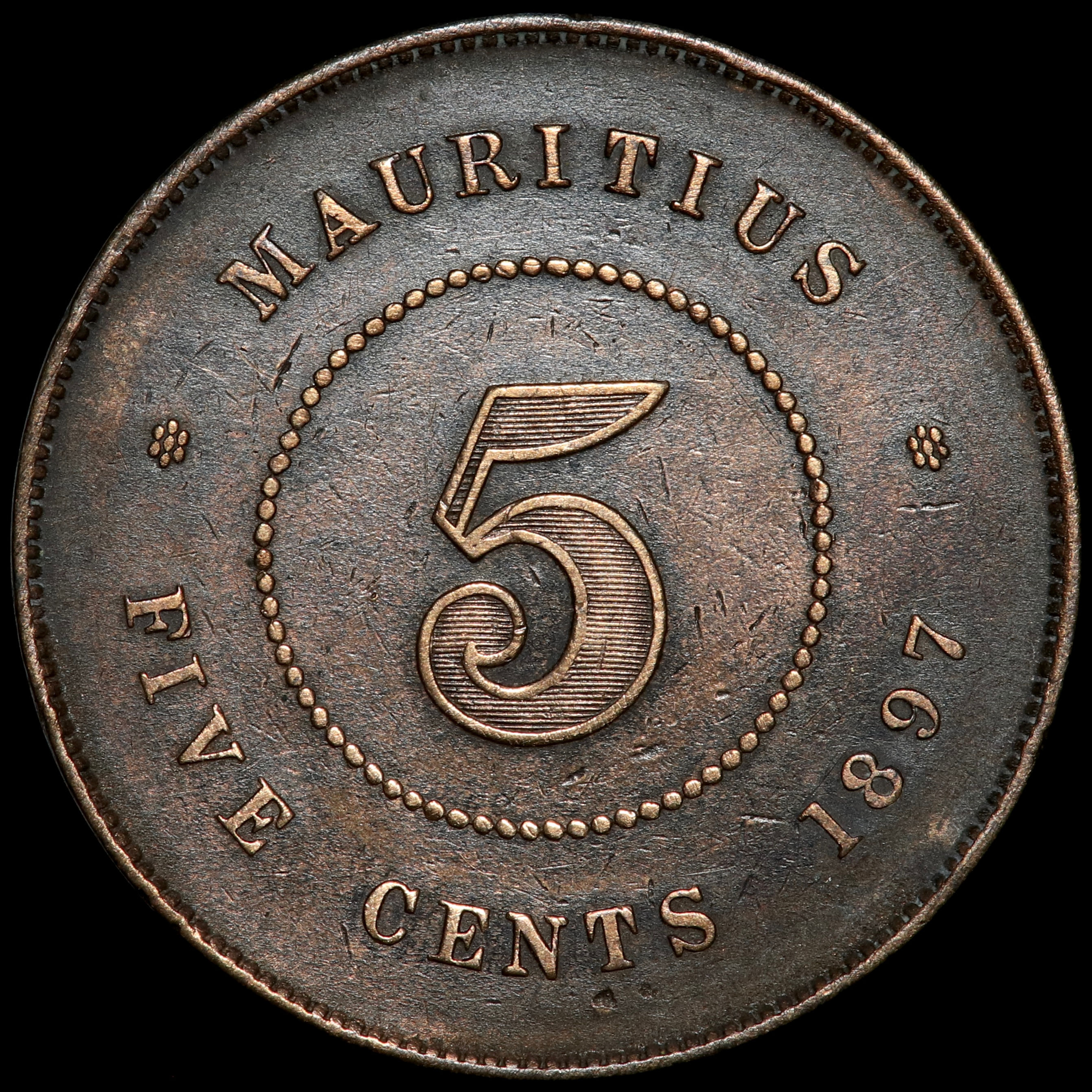Mauritius. Victoria, 1837-1901. Five Cents, 1897.