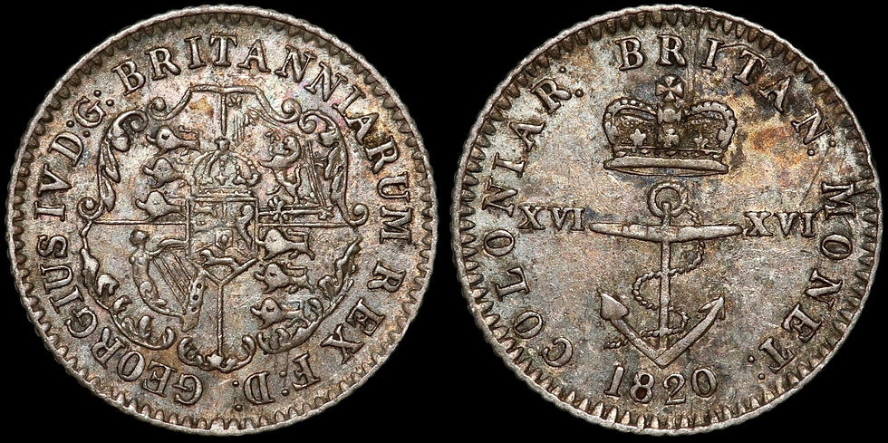 Thumbnail: British West Indies. George IV, 1820-30. 1/16 Dollar, 1820.