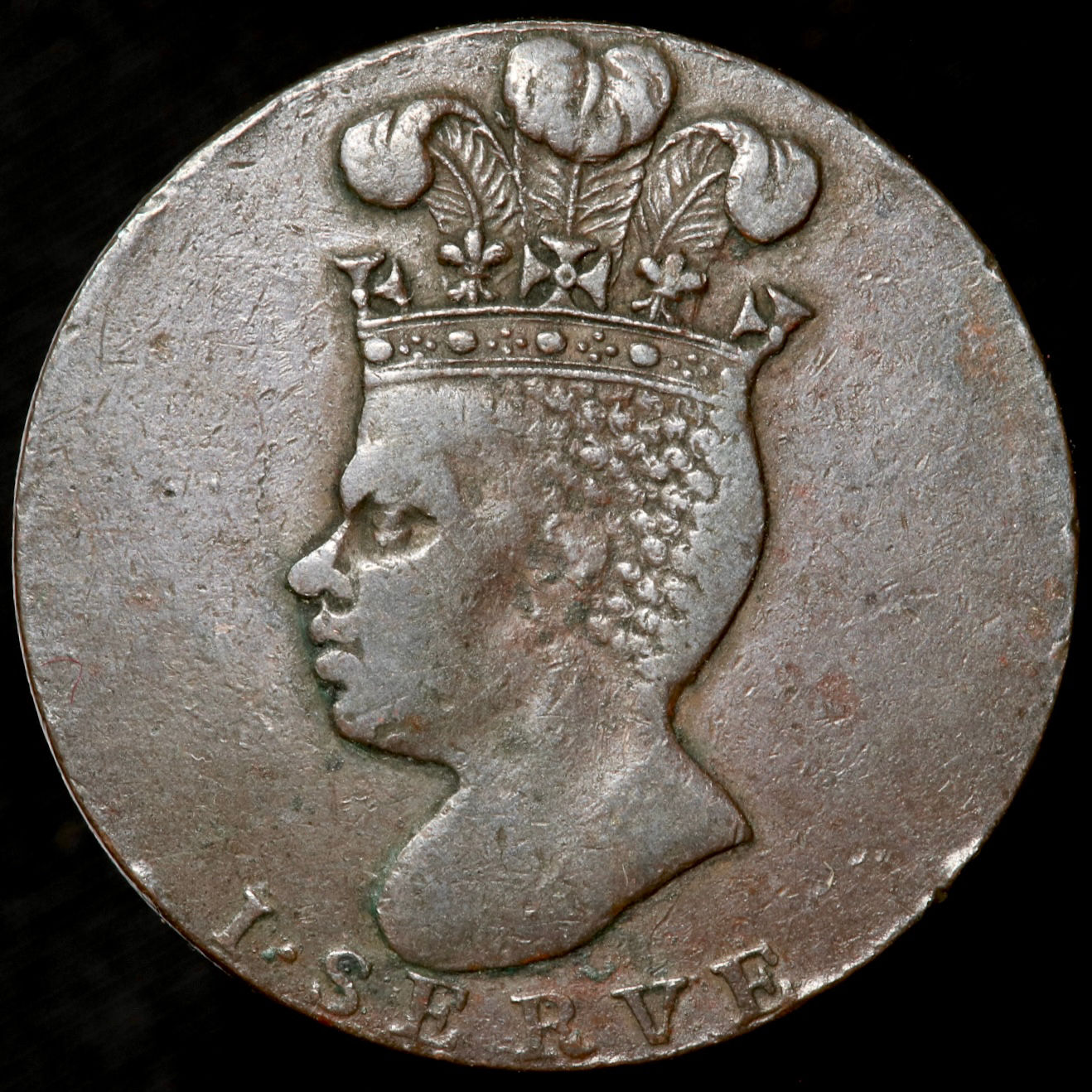 Barbadoes. George III, 1760-1820. Penny Token, 1788. “I SERVE”.