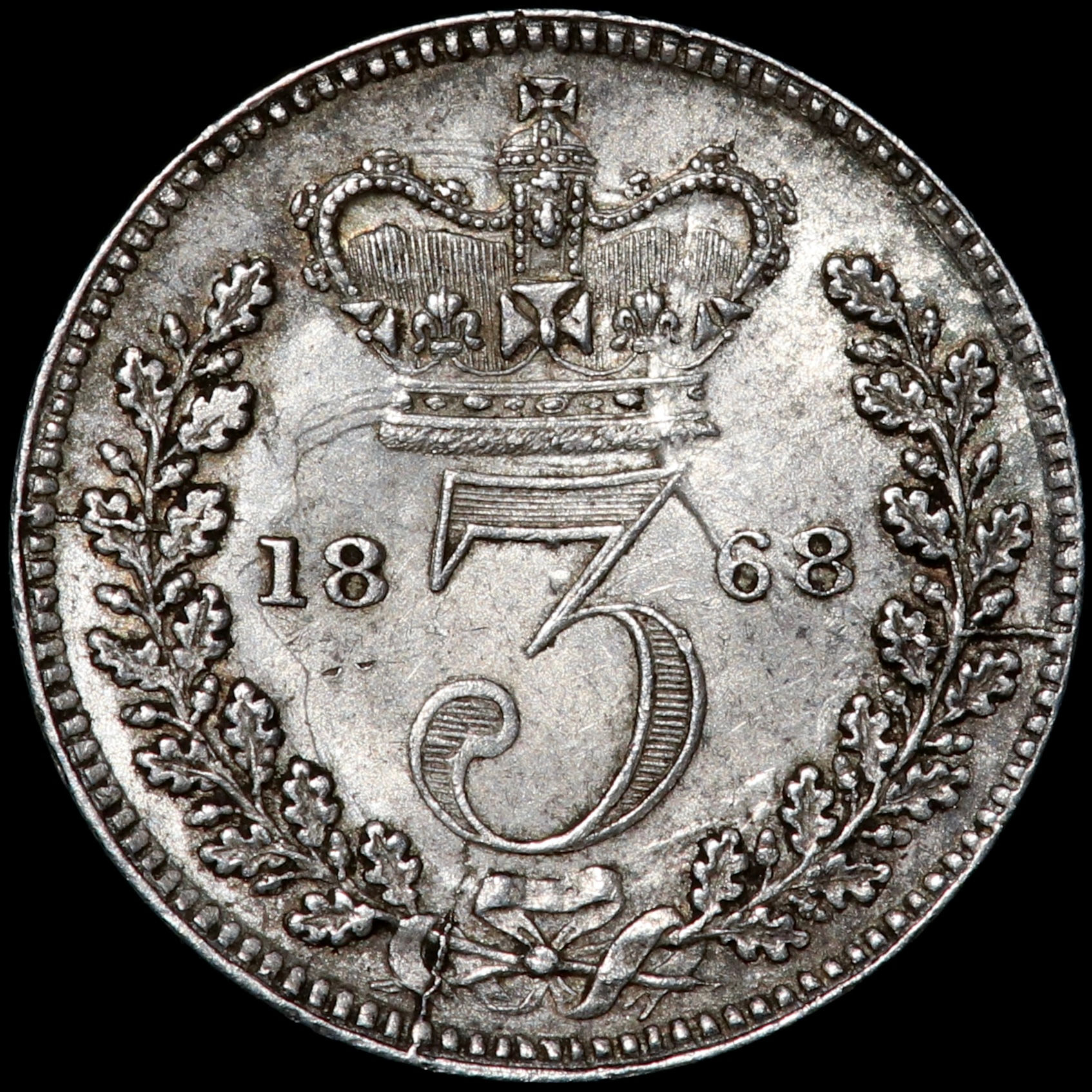 Victoria, 1836-1901. Threepence 3d, 1868. Type A2.