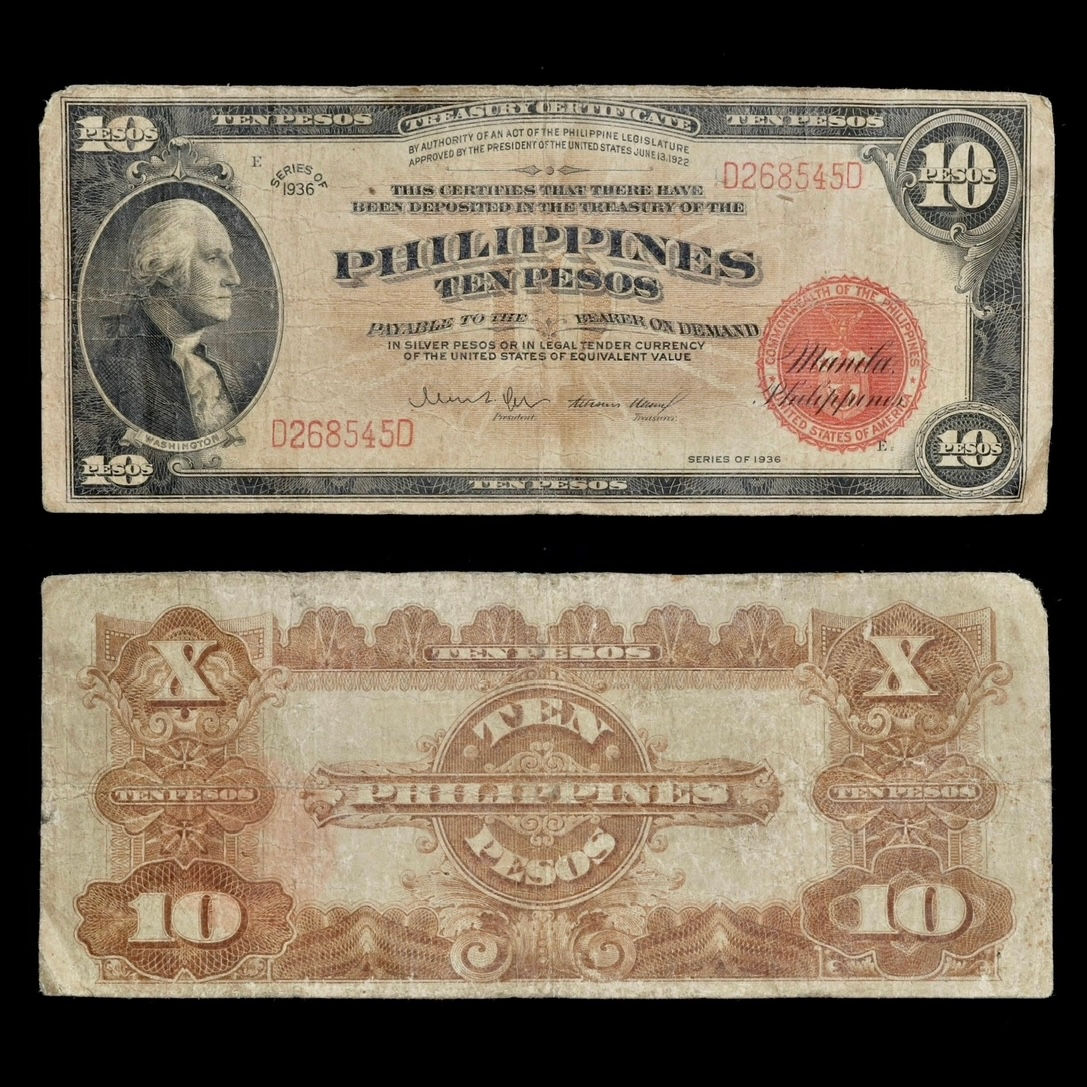 Philippines, USA Administered. 10 Pesos, Series Of 1936. Washington, Red Seal.