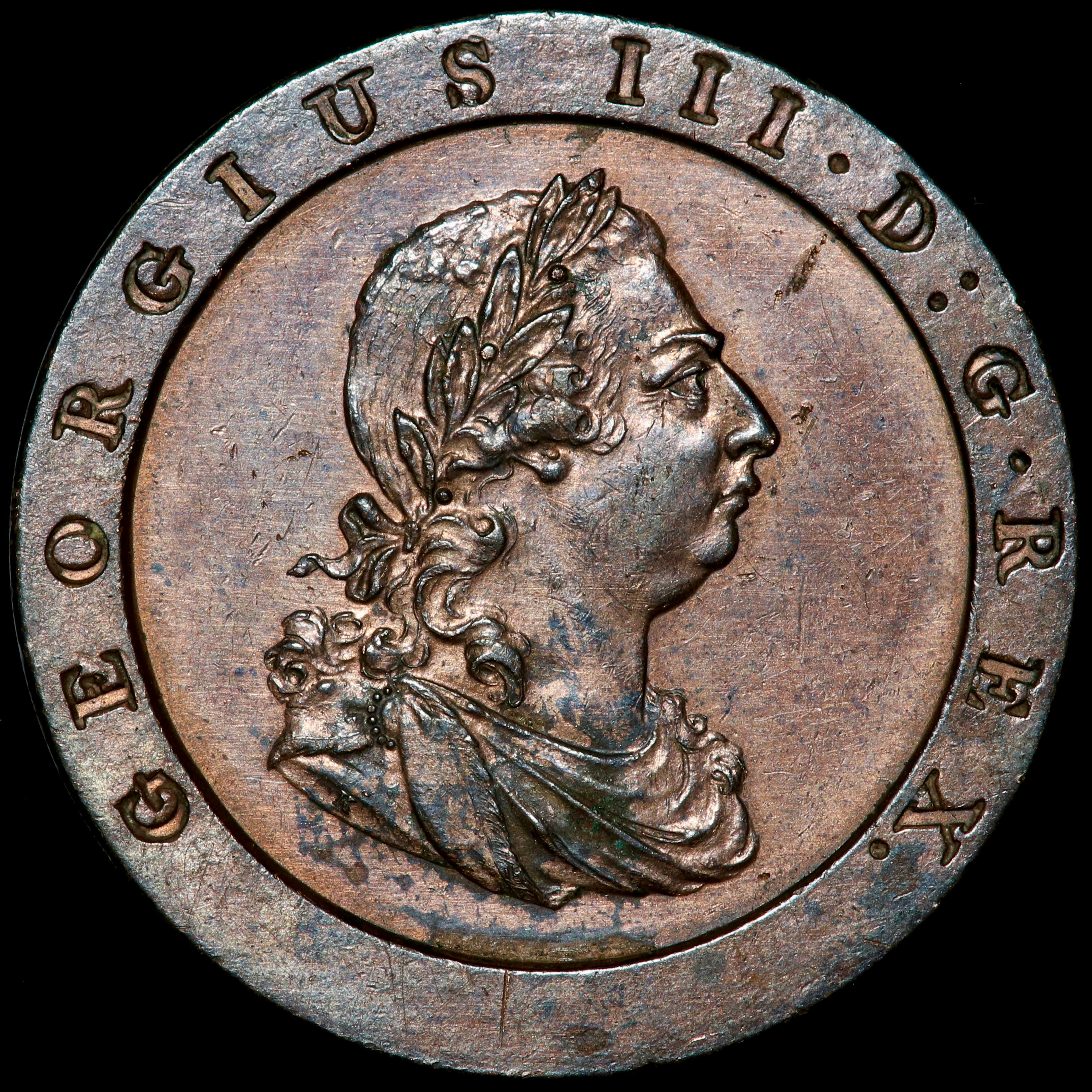 George III, 1760-1820. Pattern Proof Bronzed Copper Halfpenny, 1797. Rare.