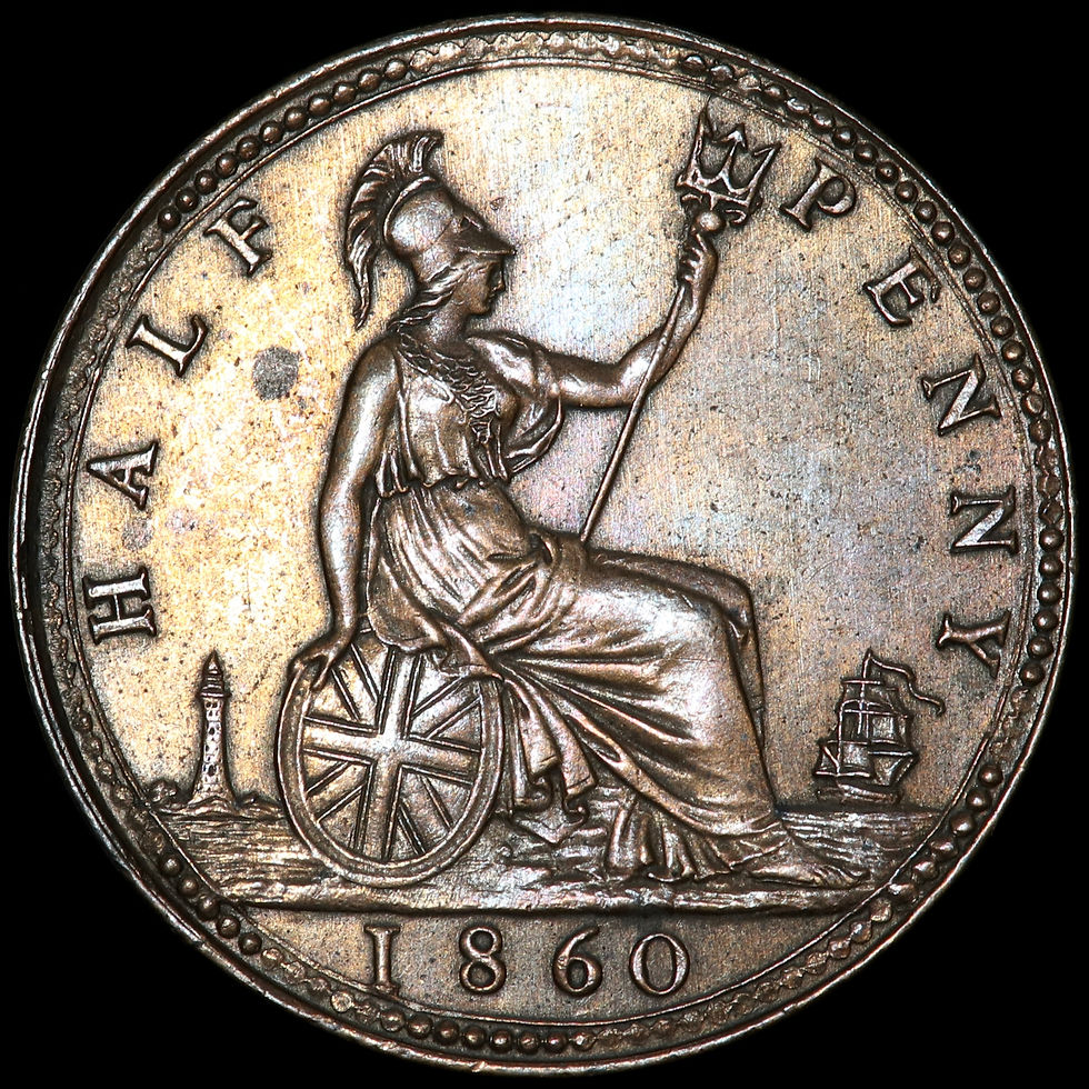 Thumbnail: Victoria, 1837-1901. Halfpenny, 1860. Beaded Border.
