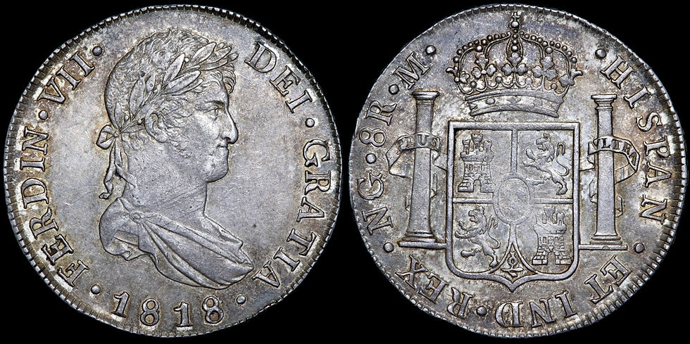 Thumbnail: Spain. Ferdinand VII, 1813-1838. 8 Reales, 1818. GN. M. Guatemala Mint.