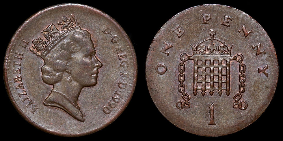 Thumbnail: Elizabeth II, 1952-2022. One Penny, 1990. Royal Mint Error, No Rim.