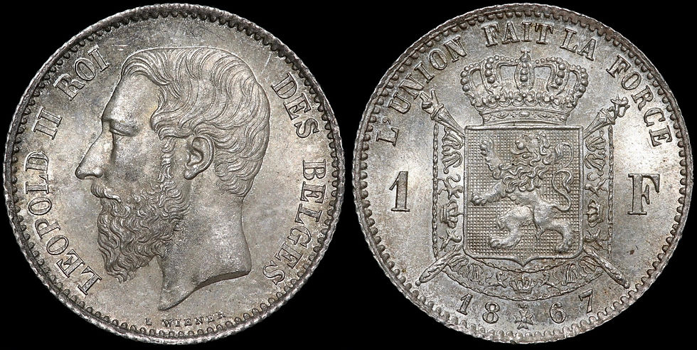 Thumbnail: Belgium. Leopold II, 1865-1909. 1 Franc, 1867.