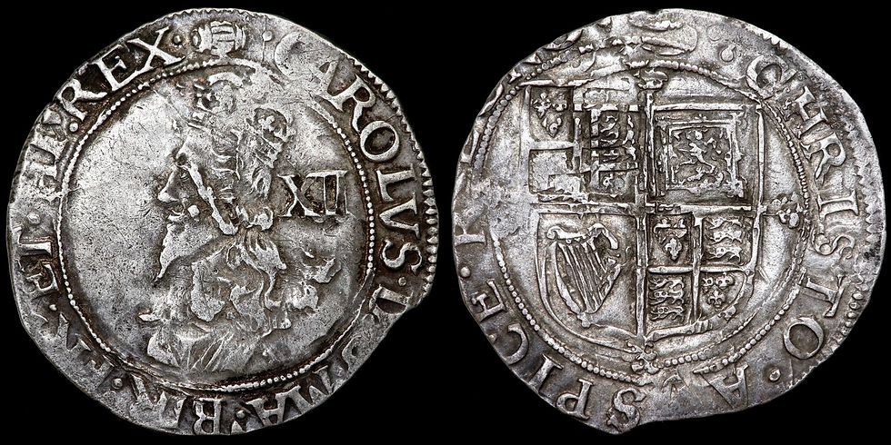 Thumbnail: Charles I, 1625-49. Shilling, mm. Tun, 1636-38. Aberystwyth Type Bust.