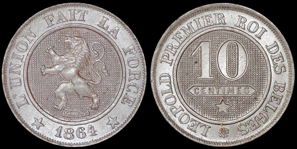 Thumbnail: Belgium. Leopold I, 1831-65. 10 Centimes, 1864. Choice.