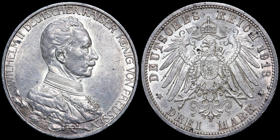 Thumbnail: German States, Prussia. William II, 1888-1918. 3 Mark, 1913 A. Berlin Mint.