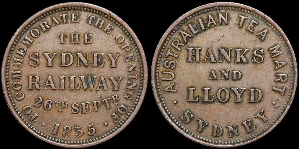 Thumbnail: Australia. Sydney Railway Opening, 1855. Hanks & Lloyd, Sydney. Halfpenny Token.