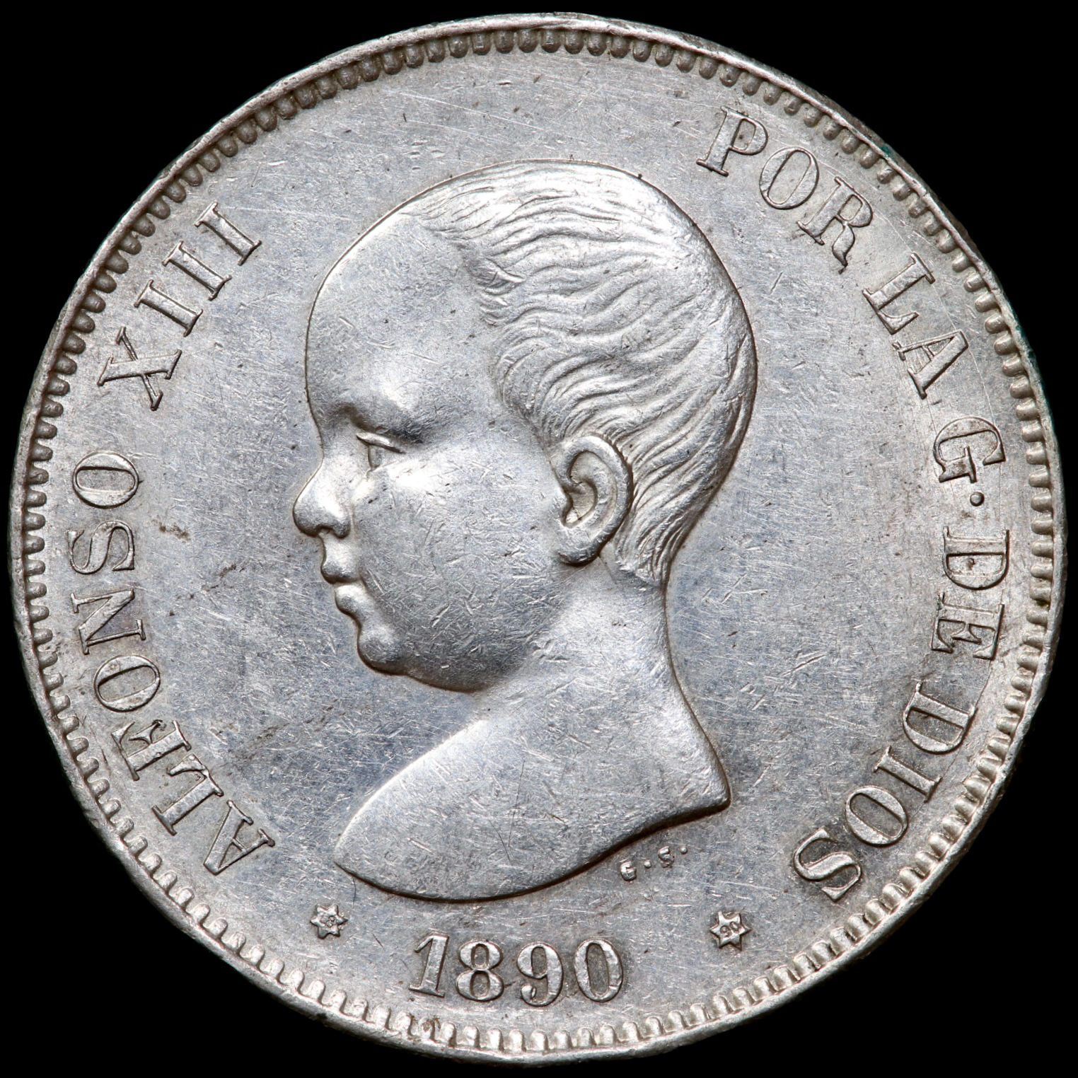 Spain. Alfonso XIII, 1889-1931. 5 Pesetas, 1890. Madrid Mint. MP M.