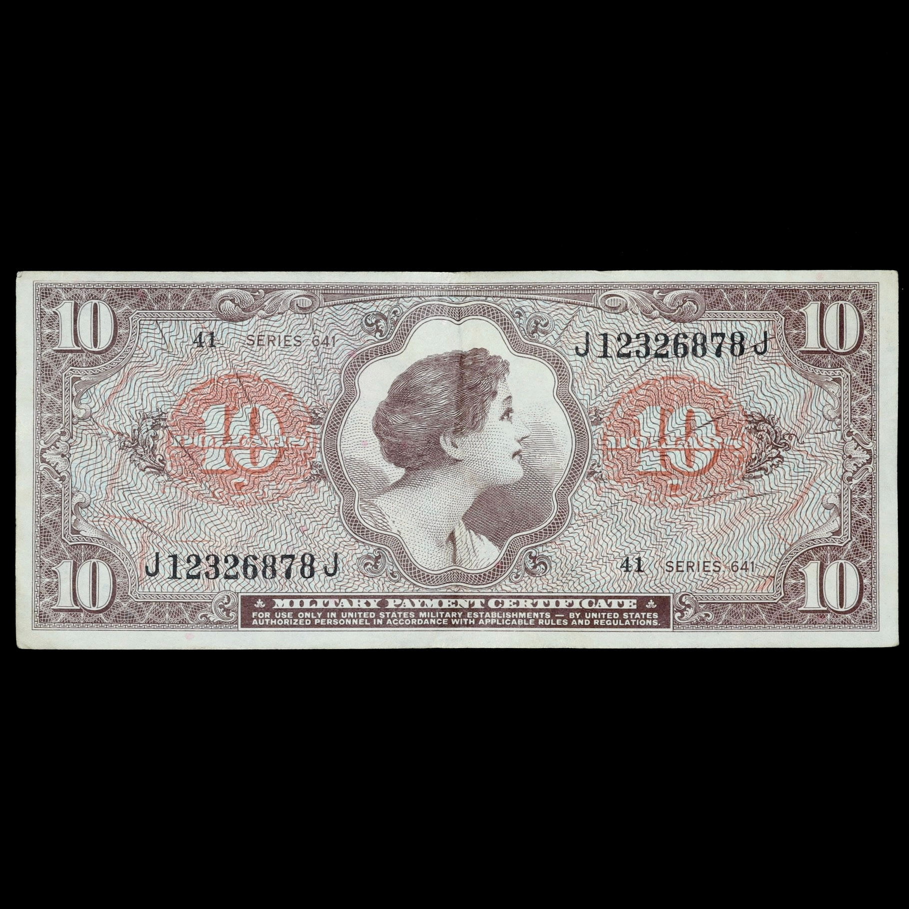 America. Military Payment Certificate, $10. Series 641. Vietnam Period.