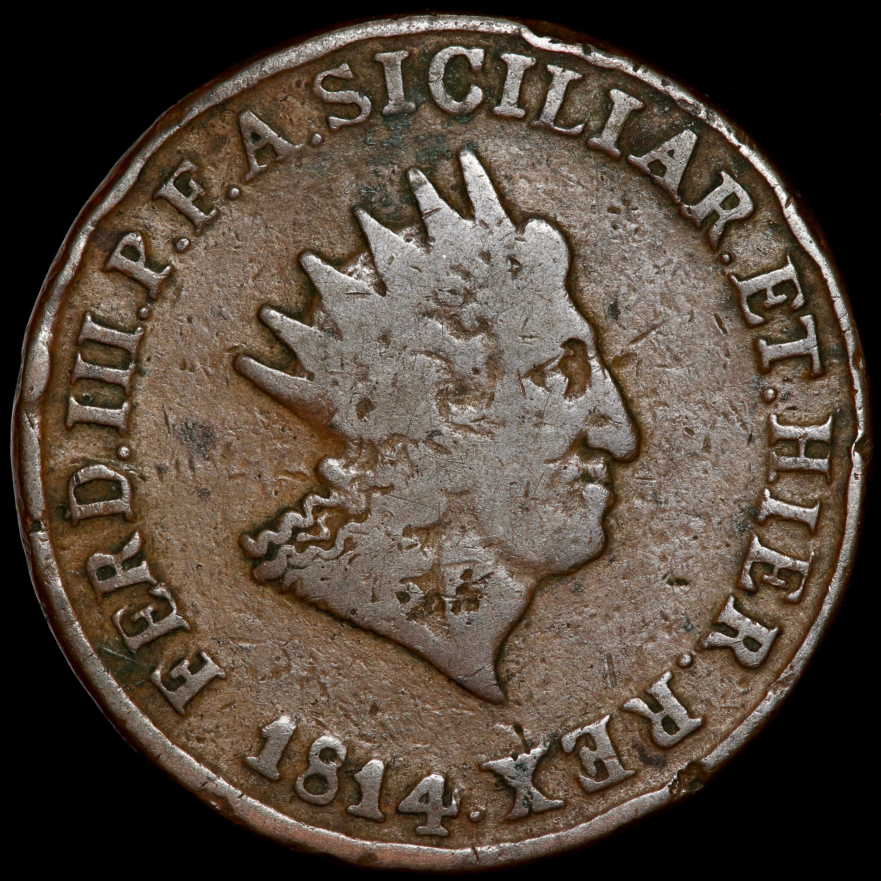 Italian States, Sicily. Ferdinando III, 1759-1816. 10 Grani, 1814 VB. Rare.
